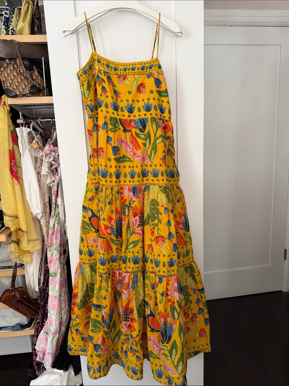 Farm Rio Yellow Summer Garden Sleeveless Maxi Dress Floral Bird Print - Picture 4 of 11